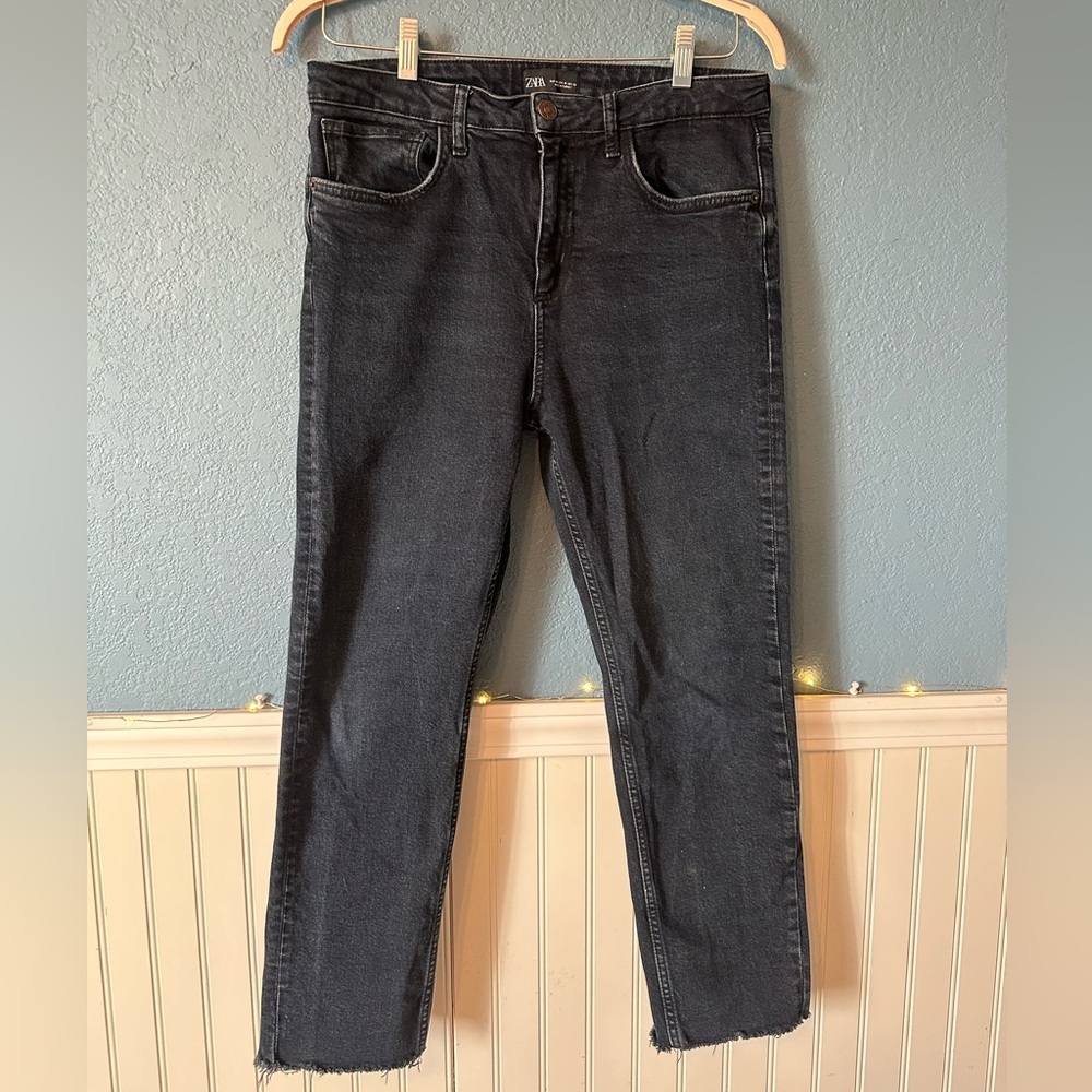 Zara dark denim bootcut jeans with fringe